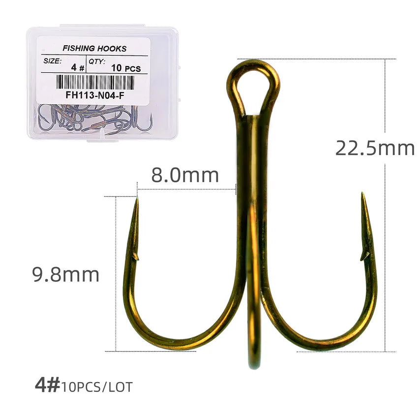 Hameçons triples de pêche aiguisés blancs, matériel de pêche au poisson, outils et accessoires, 10 pièces/boîte
