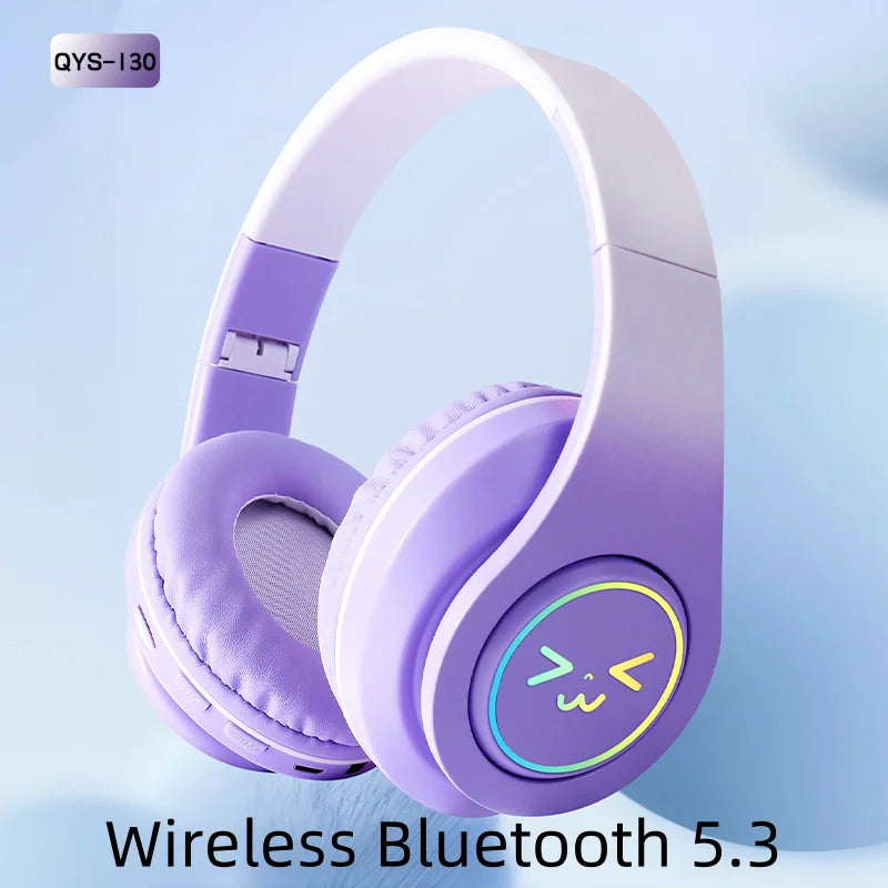 Casque Bluetooth sans fil pour ordinateur — jeu, réduction de bruit, visage souriant, RGB, gamer, basse