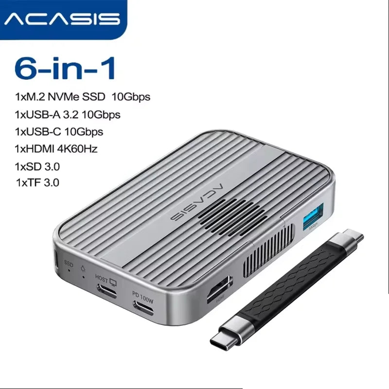 Boîtier SSD NVMe M.2 magnétique Acasis 10 Gbit/s et station d'accueil USB-C TF/SD 3.0 4K 60 Hz pour iPhone 17/17 Pro/iPhone 16/16 Pro