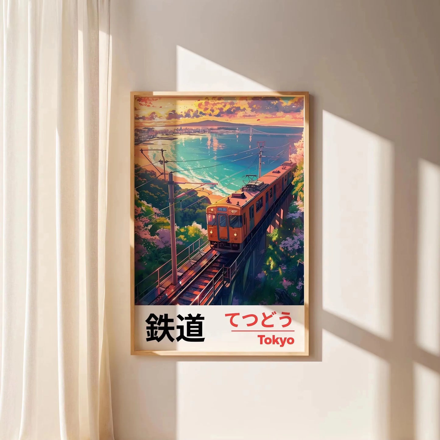 Lienzo impreso de paisaje japonés retro, arte asiático, póster de arte de pared de ferrocarril, sala de estar moderna, dormitorio, baño, decoración del hogar