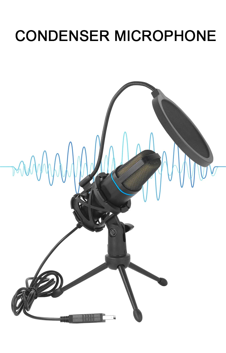 Microphone USB à condensateur RGB – Micro filaire pour gaming, podcast et streaming sur PC et laptop