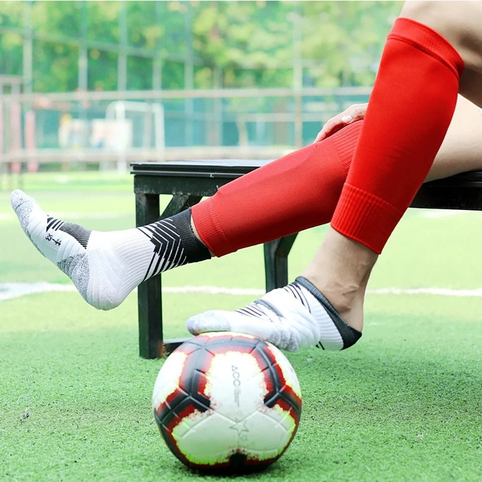 Loogdeel 1 Pair Football Socks Leg Brace Sleeves Breathable Sports Socks Shin Guard for Kids and Adults Calf Protection Leg Cover
