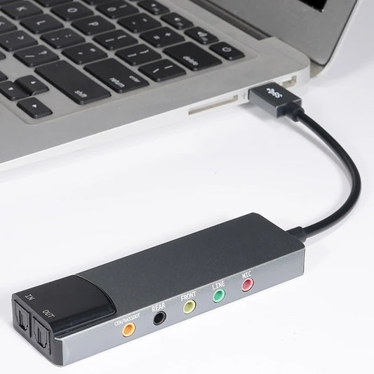 Carte Son USB Optique 6 en 1 Aluminium — Adaptateur Audio Multifonction Laptop