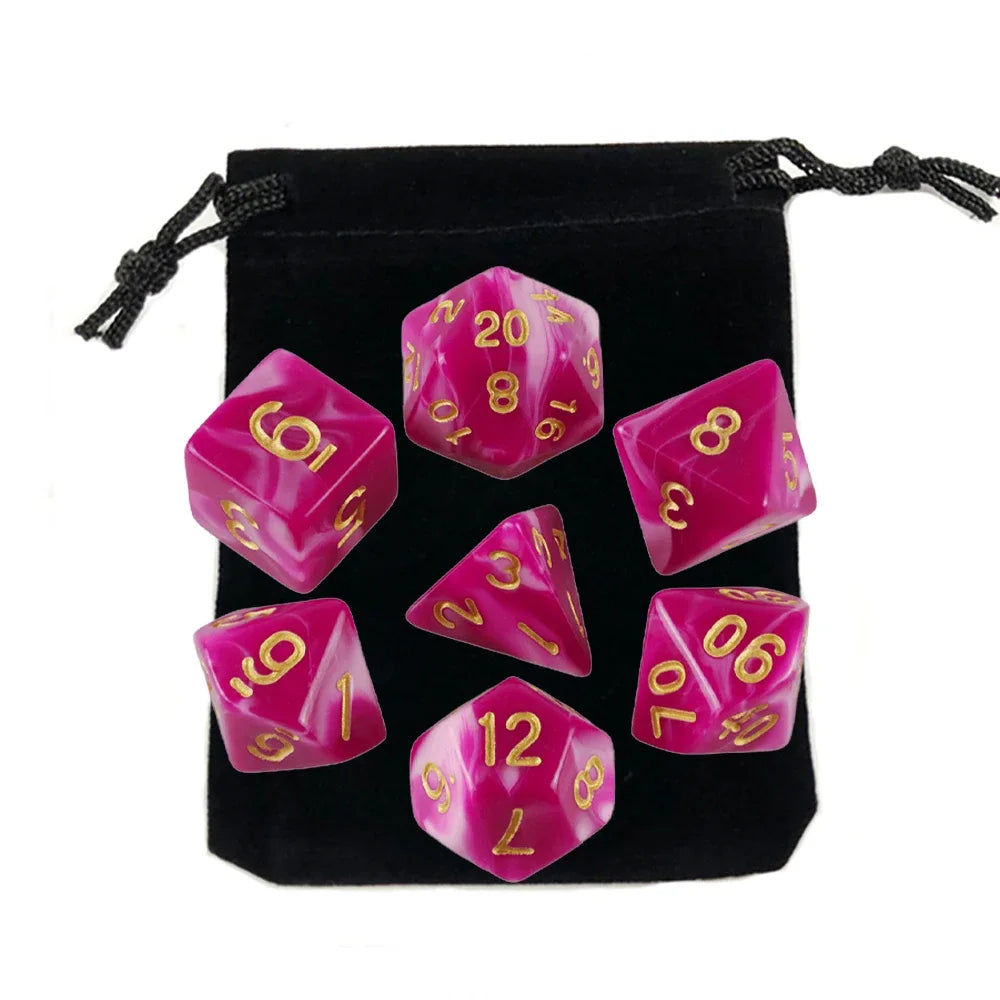 Dados poliédricos con bolsa, juego de mesa, desayunos, DnD, d4,d6,d8,d10,d %,d12,d20, 7 piezas