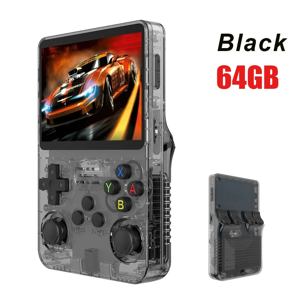 Consola de videojuegos portátil retro R36S 64GB/128GB, sistema Linux, pantalla IPS de 3.5 pulgadas, R35s Pro, reproductor de vídeo de bolsillo portátil