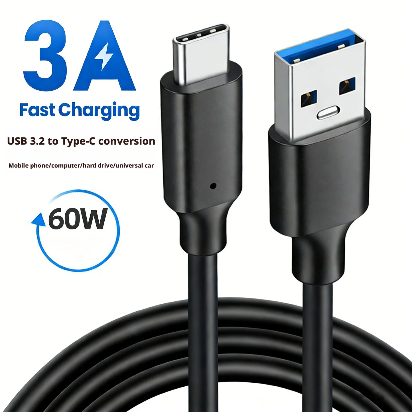 Câble USB 3.2 Type-C vers USB-A 10 Gbps 60W — Charge rapide & Transfert de données