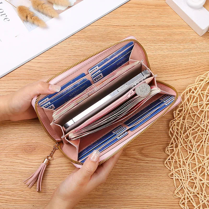 Portefeuille Femme Cuir Zipper — Porte-Monnaie Porte-Carte Téléphone Pochette