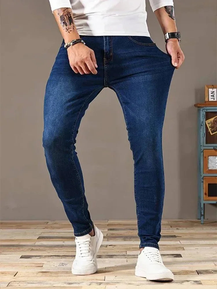 2025 Men's Classic Advanced Pencil Jeans Men's Soft Stretch Black Biker Masculino Slim Fit Denim Solid Casual Pants