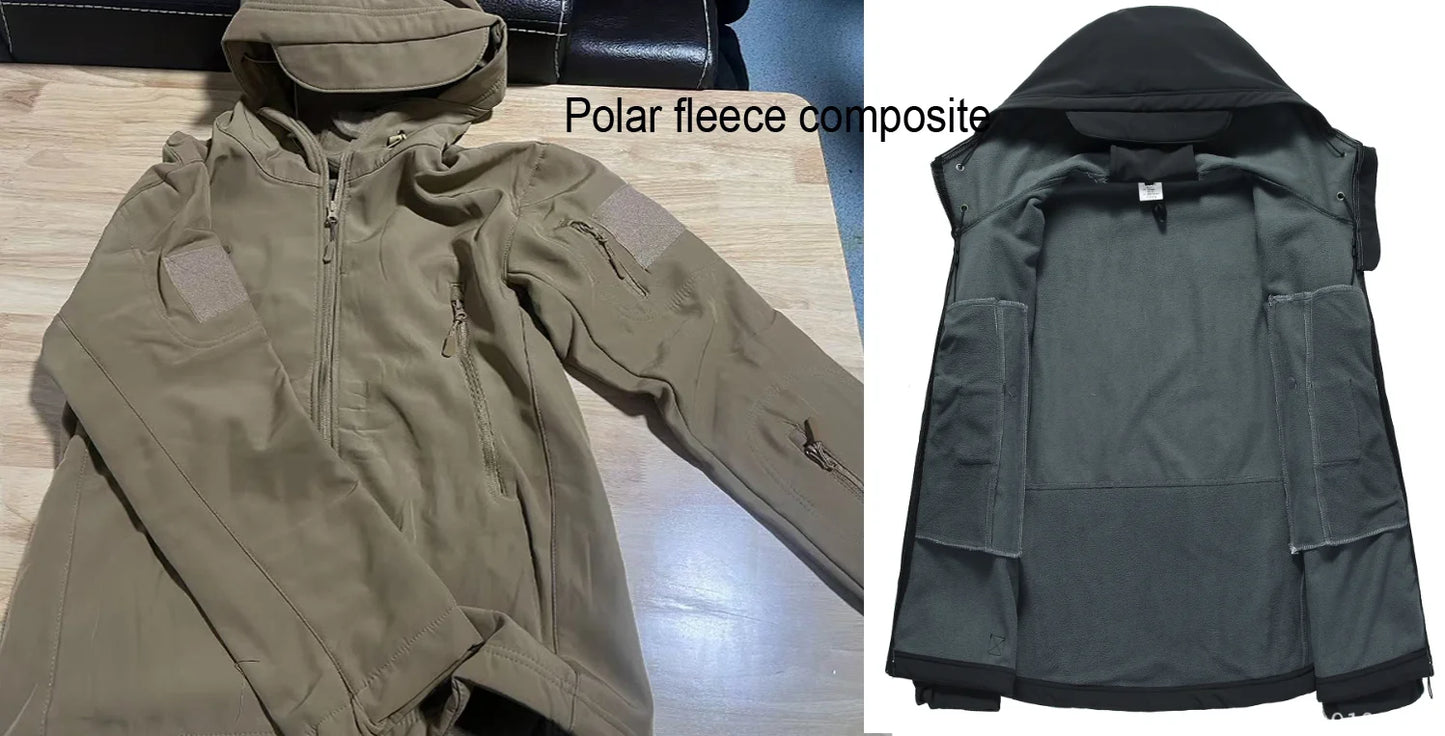 Chaqueta polar SoftShell para hombre, cortavientos con capucha para pesca, senderismo, camping, escalada, esquí, pantalones cálidos para otoño e invierno