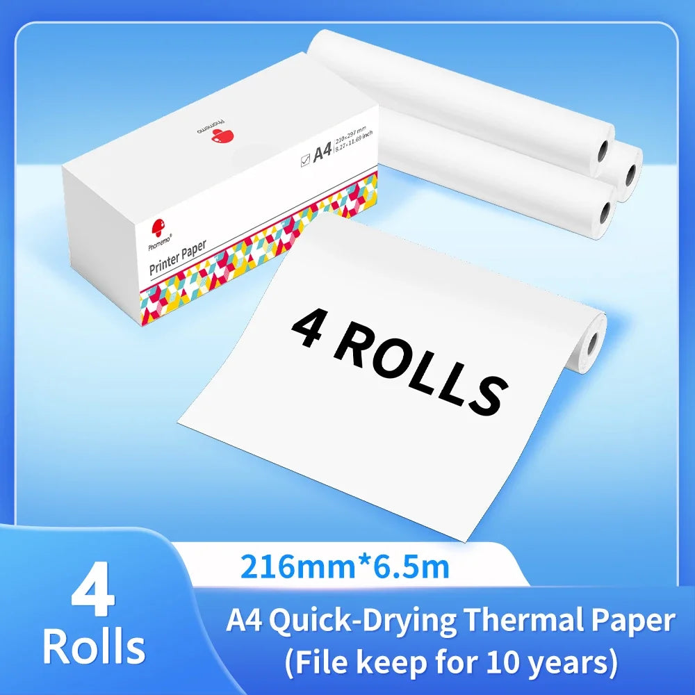 Phomemo A4 impresora térmica papel carta, papel continuo de secado rápido apto para impresora portátil M832/M833/M834/M835, 2 rollos