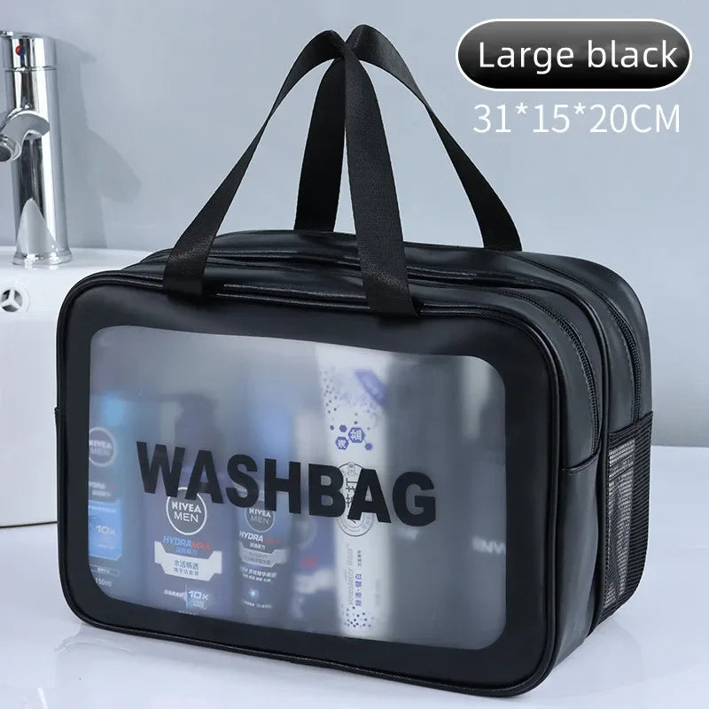 Sac de Maquillage PU Transparent — Séparation Sèche-Humide Voyage & Fitness