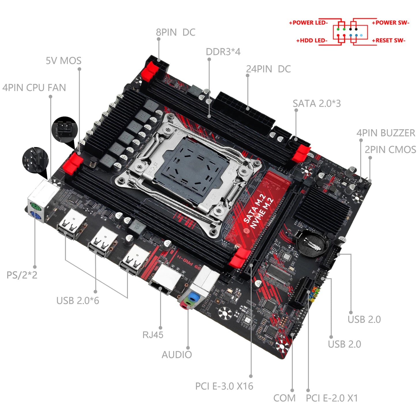 MACHINIST X99 PR8-H Combo carte mère Intel Xeon E5 2686 V4 ou E5 2696 V4 CPU LGA 2011-3, prise en charge de la RAM DDR3 NVME M.2