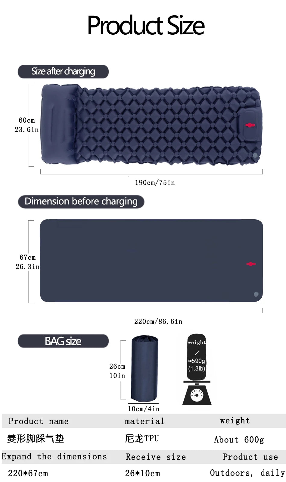 Tapis de couchage pliant pour Camping en plein Air, matelas gonflable de plage avec oreillers, tapis d'air ultraléger pour voyage et randonnée, nouveau