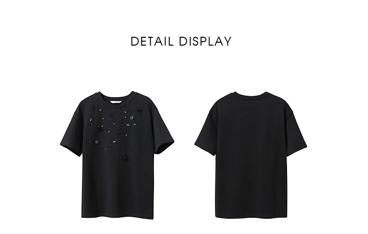 T-shirt femme 2026 — col rond, perle tridimensionnelle, fleur, diamant, tricot, ample
