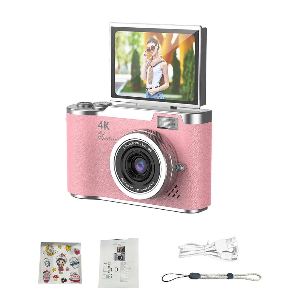Appareil photo numérique 4K CCD — 8x zoom, 48MP, compact, 180° écran rabattable, selfie, étudiant