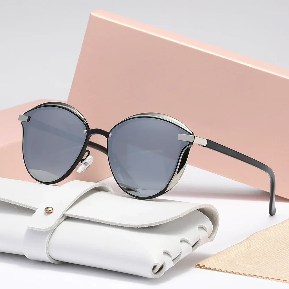 Gafas de sol polarizadas de lujo redondas para mujer, gafas de sol de ojo de gato para mujer
