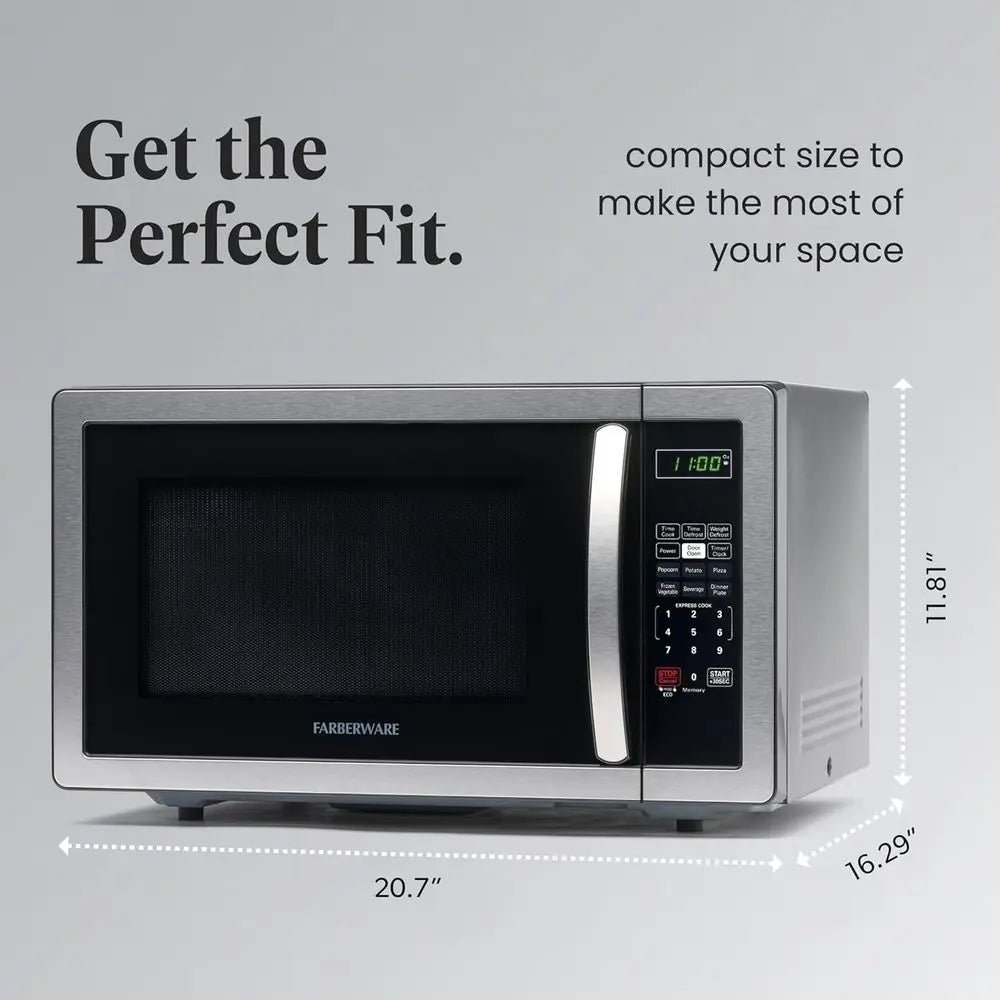 Micro-Ondes Comptoir 1,1 Pièds 1000W Cuisson Automatique — Rôtissage Nettoyage Facile Sécurité Enfants
