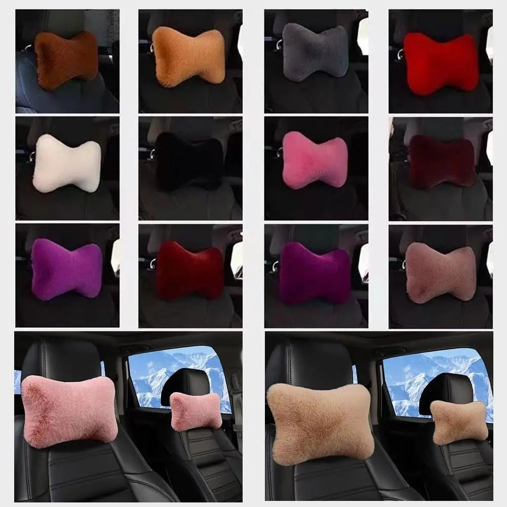Reposacabezas de asiento de coche de felpa, 8 colores, reposacabezas de coche, cojín de felpa, cálido y cómodo, accesorios de soporte de almohada de cintura, invierno