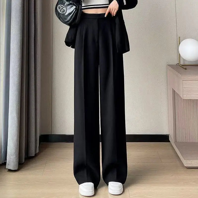 New Autumn Slim High Waist Straight Pants for Women Casual Solid Color Loose Chic Women Wide Leg Pants Fashion Office Ladies Trousers
