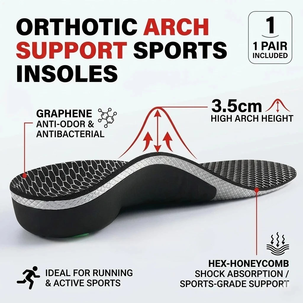 Semelles Orthopédiques Sport Graphène — Soutien Voûte, Antibactériennes & Anti-Odeurs