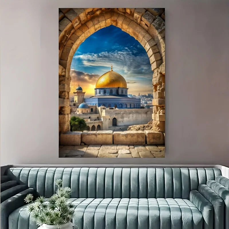 Rompecabezas de 1000 piezas Cúpula de la Roca, Jerusalén, horizonte, escena de atardecer azul y dorado, rompecabezas para adultos desafiante para la familia Buen