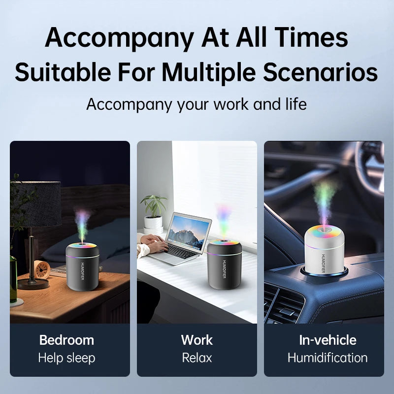 180ML USB Electric Mini Air Humidifier, Aroma Diffuser, Essential Oil Purifier, Aromatherapy Mist Maker with Lights for Car, Home, Bedroom