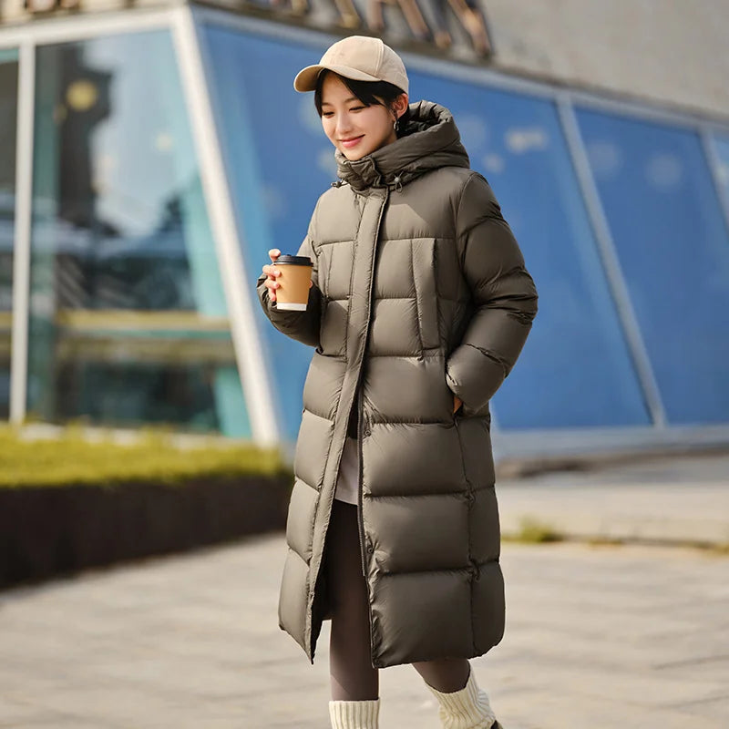 Doudoune longue imperméable pour femme — hiver 2025, manteau ample à capuche (v2)