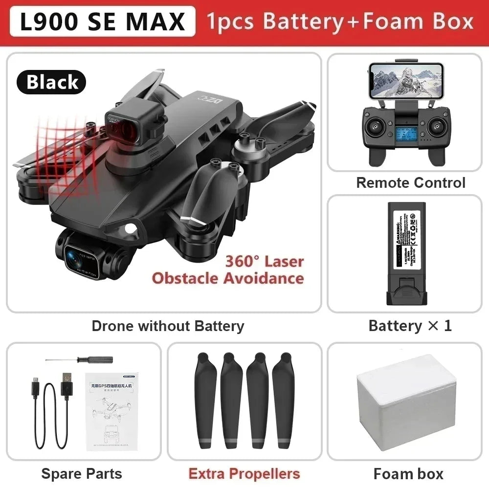 Drone GPS L900 Pro SE MAX 4K, doble cámara HD profesional 5G WIFI 360° Motor sin escobillas para evitar obstáculos Rc FPV Quadcopter Dron