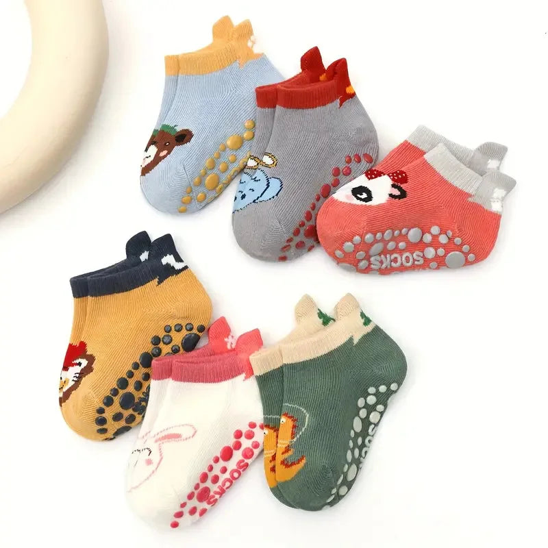 6 pares de calcetines de algodón para niños, bonitos dibujos de animales, cómodos, transpirables, antideslizantes, para bebés