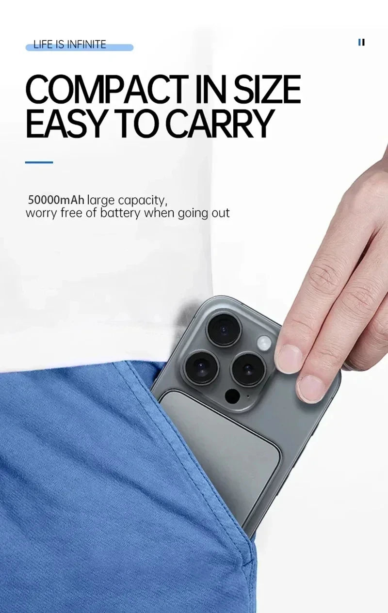 Batterie Externe Magnétique Sans Fil Ultra-Fine 500000mAh — Charge Super Rapide, Écran LED