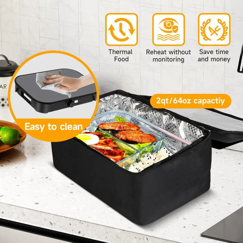 Four portable 100W adjustable food warmer, 12V/24V/110V electric lunch box for adults, personal microwave for reheating