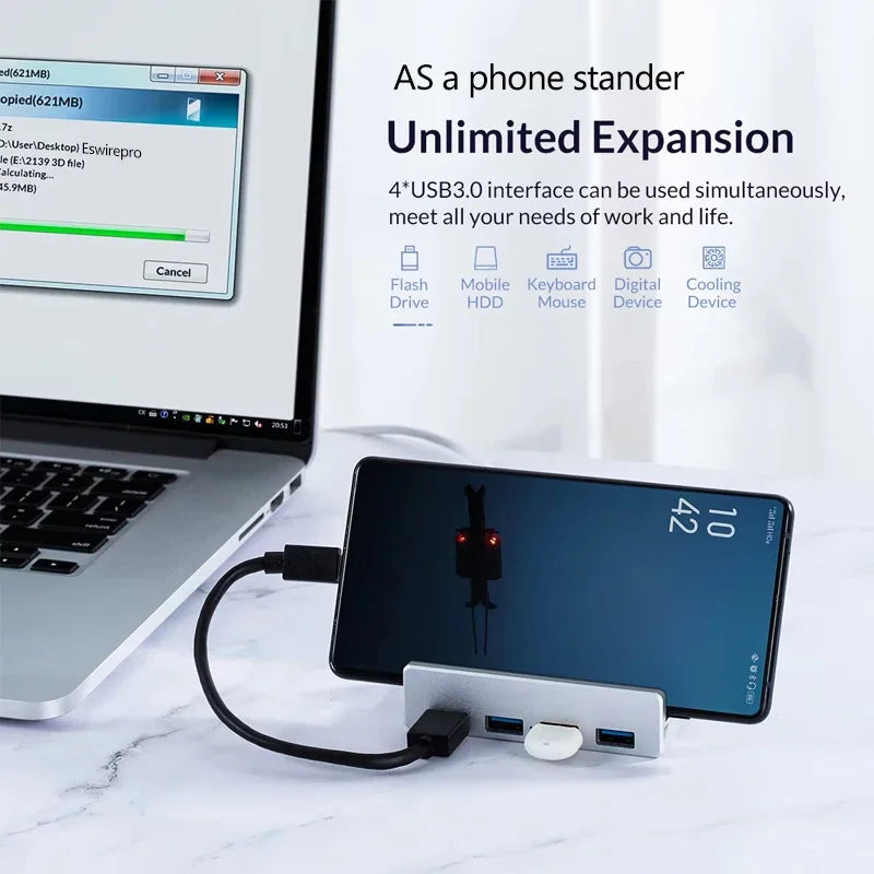 Abrazadera de concentrador USB de 10 Gbps, adaptador divisor USB3.2/3.0/2.0, estación de acoplamiento externa de múltiples clips para iMac Macbook Lenovo, accesorios para computadora de escritorio