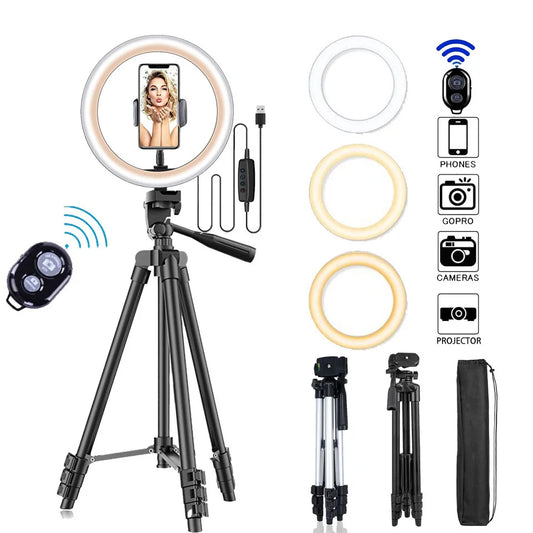 Anneau Lumineux LED Selfie 26cm avec Trépied — Éclairage Photo & Vidéo YouTube