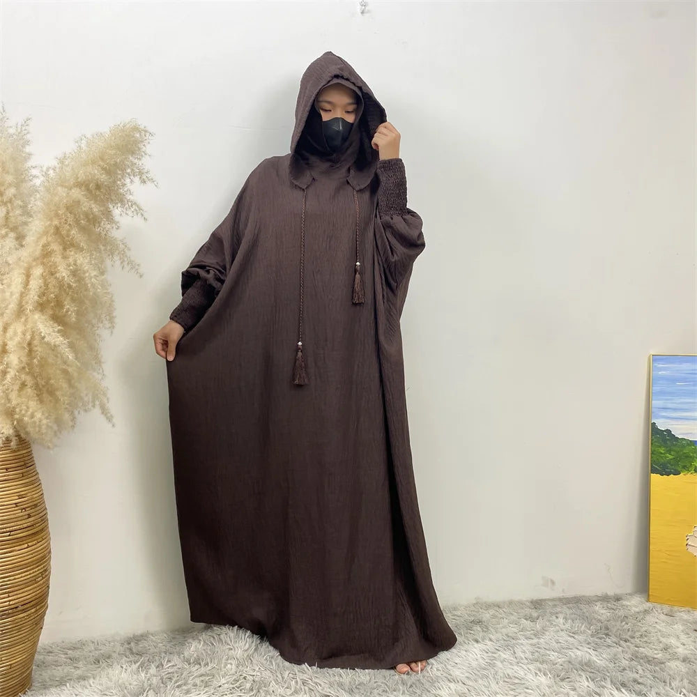 Femmes 12 couleurs Abayas musulman Ramadan vêtements de prière avec capuche Jalaba solide décontracté manches chauve-souris Robe arabe Eid Djellab