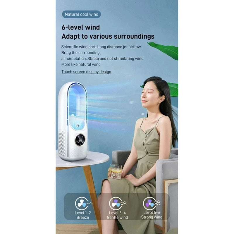 Enfriador de aire USB portátil sin aspas, ventilador eléctrico, 6 velocidades, temporizador silencioso, aire acondicionado, ventilador de enfriamiento, humidificador, ventilador acondicionador