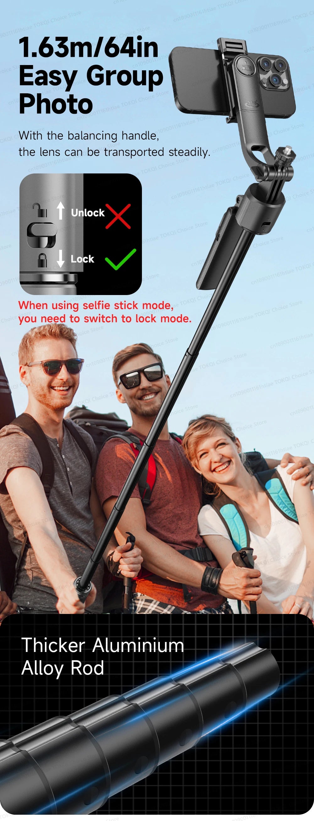 TOKQI C17 – Trépied selfie 360° avec suivi IA automatique, télécommande et lumière de remplissage