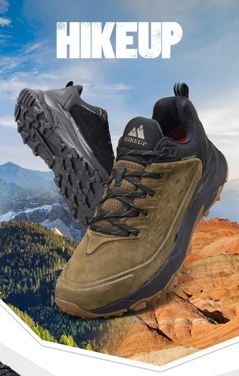 HIKEUP chaussures de randonnée pour hommes Sports de plein air Camping chasse marche chaussure daim cuir véritable respirant Sneaker antidérapant