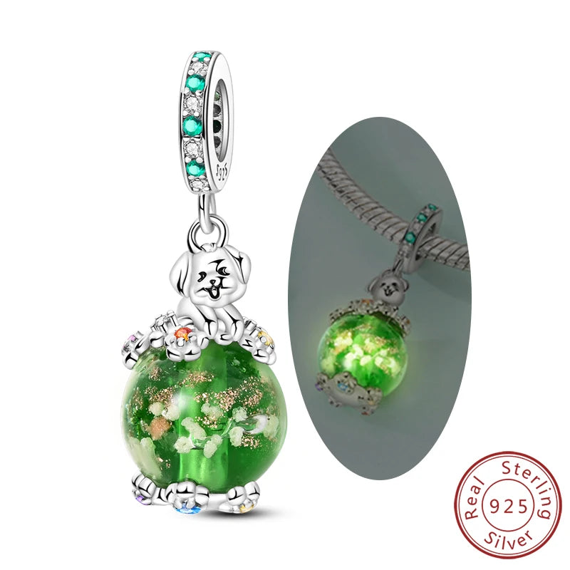 Abalorios de plata de ley 925 con huellas de perro, gato, corazón, animales, abalorios que se ajustan a pulseras, collares, colgantes, joyas para mujer, para hacer tú mismo
