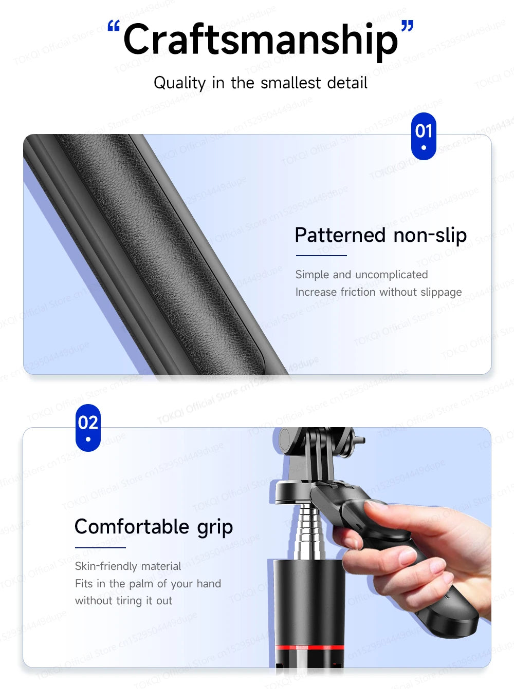 TOKQI — Bâton Selfie Extensible 360° Télécommande Bluetooth & Lumière Optionnelle