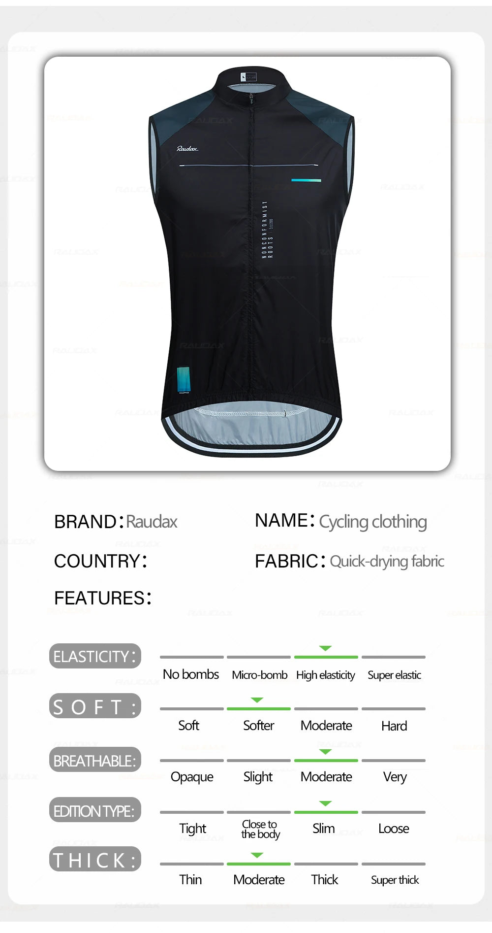 Raudax – Chaleco de ciclismo sin mangas para hombre, de malla, camiseta interior, cortavientos, ropa de ciclismo, chaleco de moto