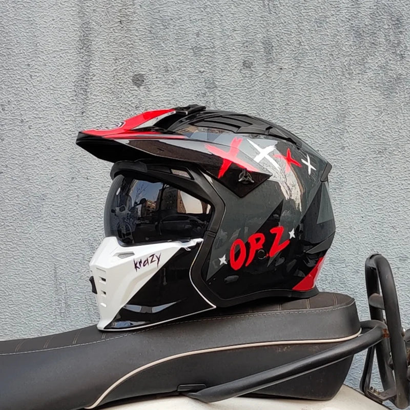 ORZ Vintage Motorcycle Helmet Black Warrior Motorcycle Helmet Combination Half Helmet Full Helmet Cruising Cascos Motorcross Capacetes
