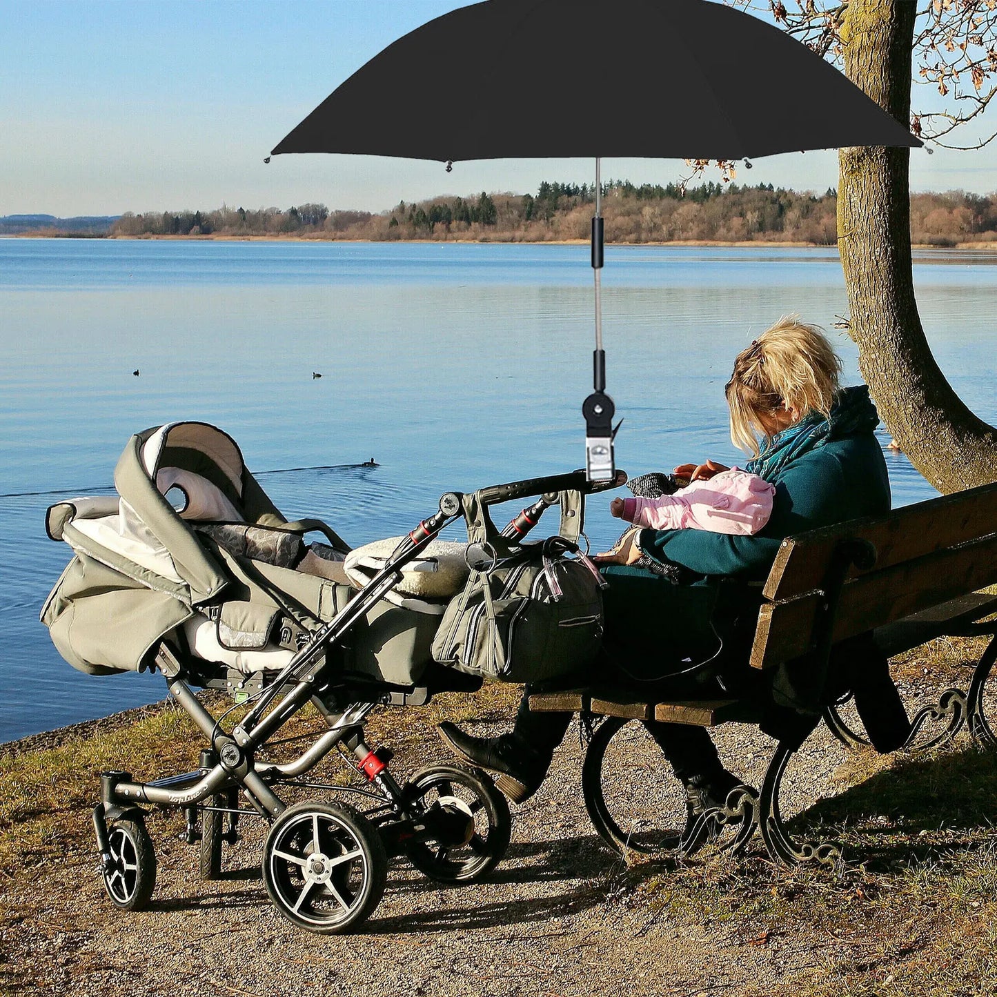 ZK20 Paraguas de silla de playa Protección UV Parasol para cochecito de bebé 360° Parasol ajustable para silla con pinza