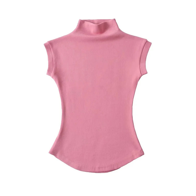 T-Shirt Col Roulé Sans Manches Femme — Coupe Ajustée Streetwear Été