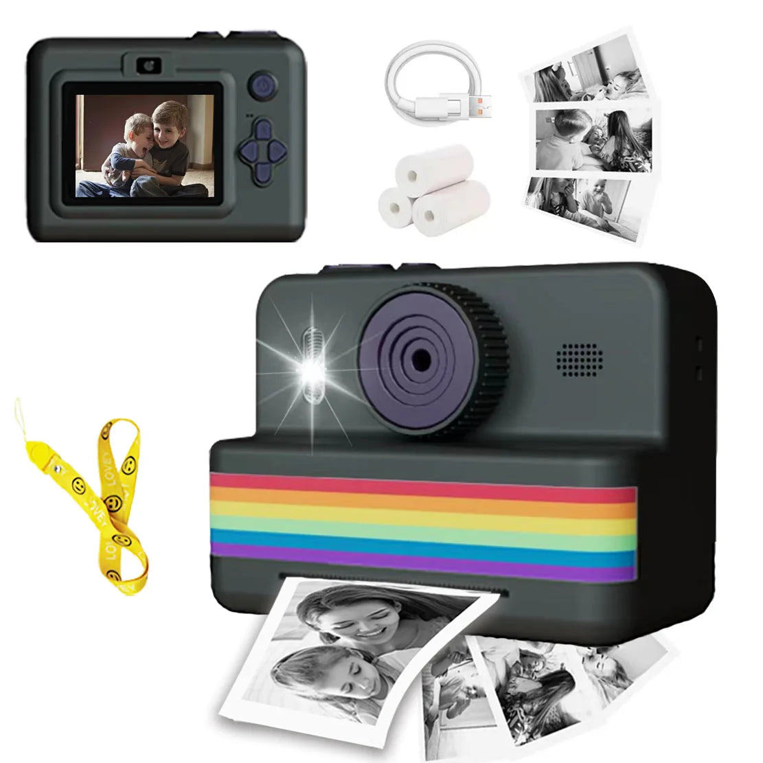 Cámara digital para niños para fotografía Mini impresora térmica portátil Impresión instantánea Cámara de fotos para niños Juguete de video HD de 2.8 pulgadas Regalos