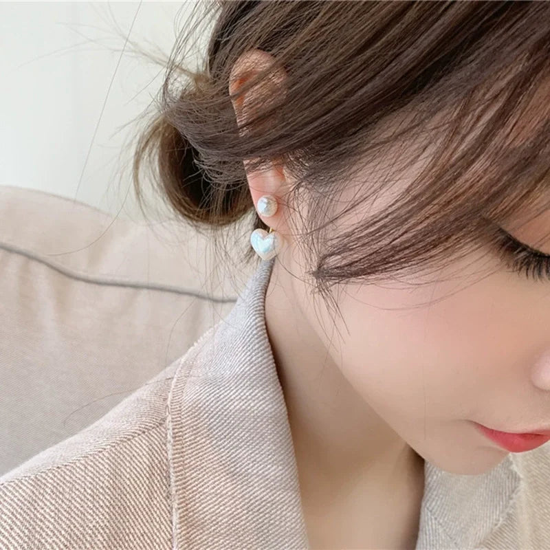 Elegant Heart-Shaped Earrings for Women, Imitation Pearl, Korean Style, Simple, Wedding Party Jewelry, Valentine's Day Gifts