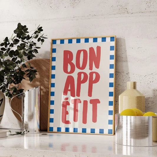 Bon Appetit nourriture cuisine toile impression typographie blanc bleu rayé cuisine mur Art affiche pour salon moderne décor à la maison