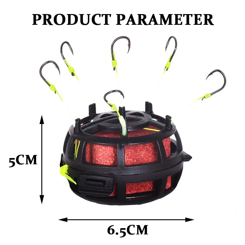 Inverted Bottom Bait Cage, String Hook, Anti-Bottom Fishing Bait Cage, 6 Hooks, PE Line, Group Feeder, Sinkers, Freshwater Fishing