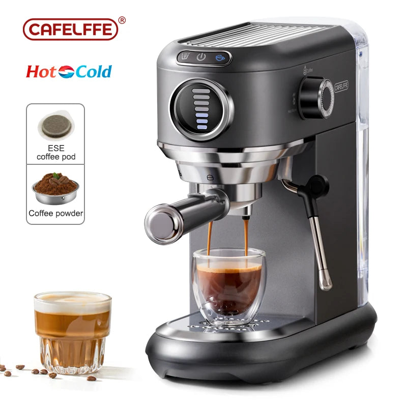 Cafelffe-Espresso Machine for Cappuccino, Semi-Automatic Stainless Steel Coffee Maker, ESE Pod, Powder Steam, Hot, Cold