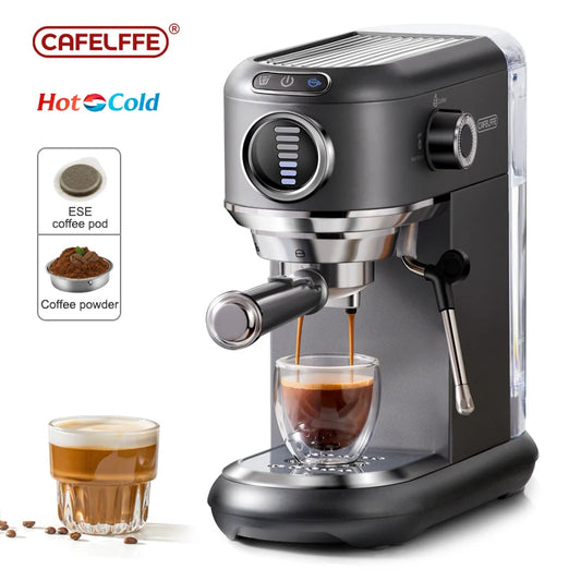 Cafelffe-Espresso Machine for Cappuccino, Semi-Automatic Stainless Steel Coffee Maker, ESE Pod, Powder Steam, Hot, Cold