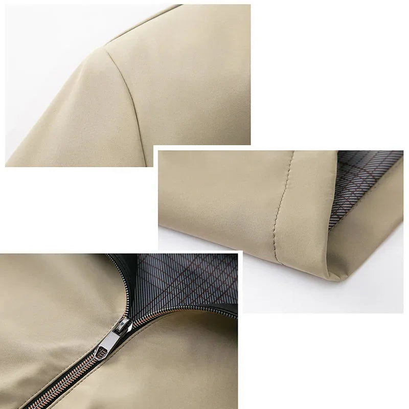 Veste homme quotidienne col montant — couleur unie, décontracté, affaires, résistant à l'usure, automne
